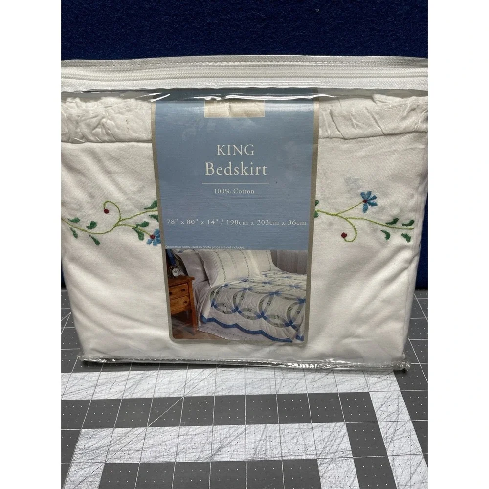 King‎ Meadow Floral 100% Cotton Bedskirt Blue White 78